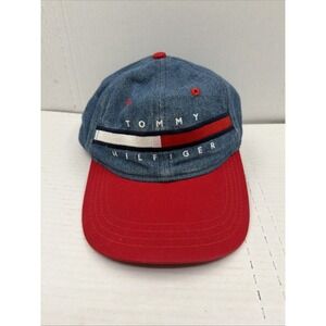 Tommy Hilfiger Blue Denim Red Adjustable Strapback Hat Baseball Cap Spellout